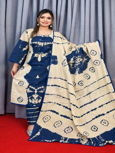 আনস্টিচ প্রিমিয়াম কটন টাই-ডাই বাটিক থ্রি-পিস,জামা + ওড়না + প্যান্ট