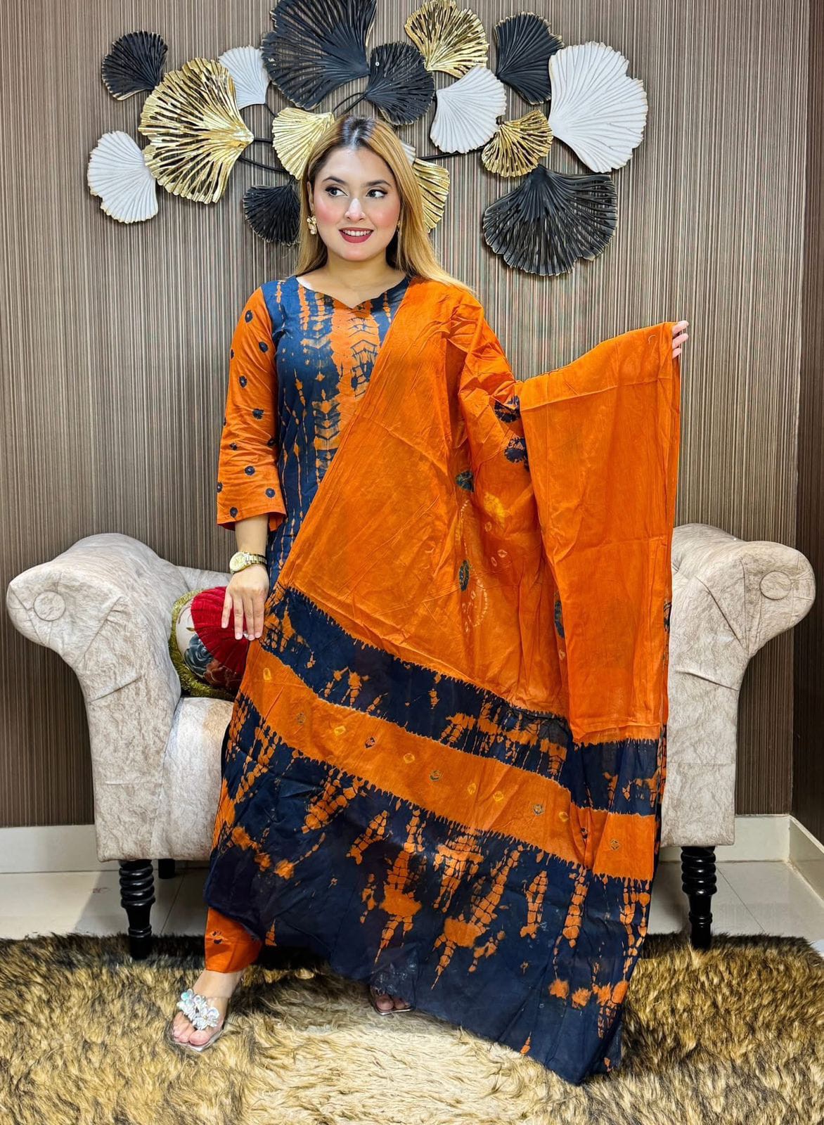 আনস্টিচ প্রিমিয়াম কটন দেবদাস বাটিক থ্রি-পিস,জামা + ওড়না + প্যান্ট